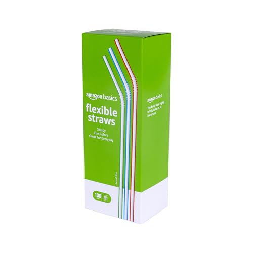 Modern Basics Disposable Striped Plastic Flex Straws, BPA Free, Food-Safe, for Daily Use