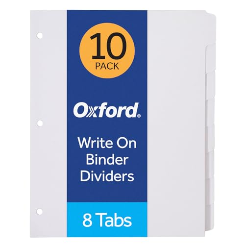 Minimalist Oxford Binder Dividers for 3 Ring Binders, 10 Pack, 8-Tab Kit