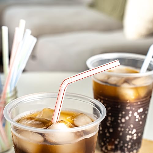 Modern Basics Disposable Striped Plastic Flex Straws, BPA Free, Food-Safe, for Daily Use