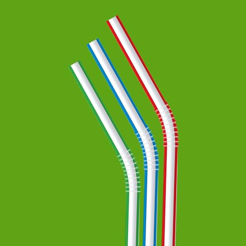Modern Basics Disposable Striped Plastic Flex Straws, BPA Free, Food-Safe, for Daily Use